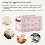 xigua Bow Storage Basket Collapsible Toy Storage Bins Waterproof Canvas Storage Basket with Leather Handles for Home Closets 