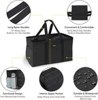 BALEINE Extra Large Utility Tote Bag with Reinforced Wire Frame, Reusable Grocery Bag for Shopping, Picnic (Black, 22''x12''x10'')