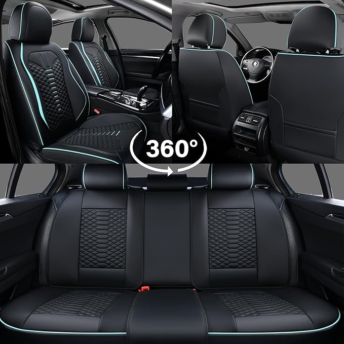 Coverado Leather Seat Covers, Car Seat Covers Full Set, Nappa Leather Seat Covers for Cars, Car Seat Protector Waterproof, Bl