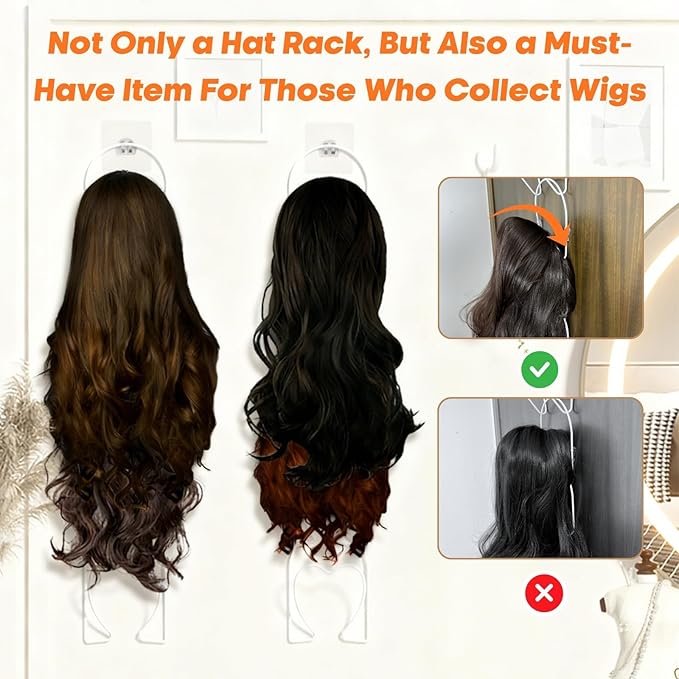 LINFIDITE 10 Pack Hat Rack Hanging Baseball Caps Display Storage Rack Hat Organizer Wigs Rack Over Door Wall Mounted Scarves 