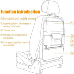 Car Seat Organizers Waterproof Backseat Protector with Storage Pocket Large Leather Kick Mats for Kids Pets Automobile SUV Truck (Beige, Large Pocket)
