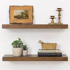Marsmiles 24 Inch Wood Floating Shelves | Rustic Dark Wood Wall Shelves Set of 2 | 24" W x 7.7" D x 1.6" H Wooden Shelves for