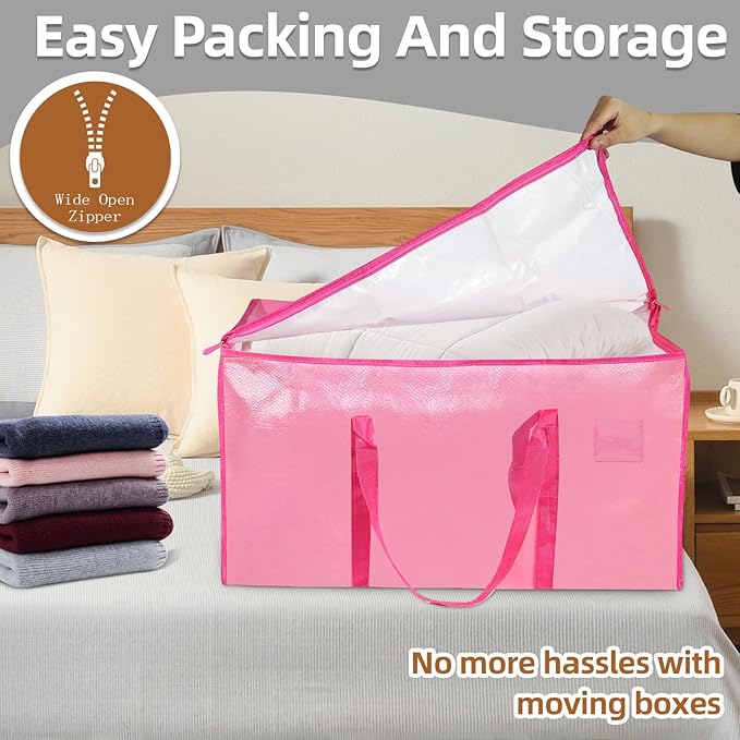 12 Pack-Extra Large Heavy Duty Moving Bags - Waterproof Storage Totes with Handles & Zippers, Foldable for College Dorm, Stor