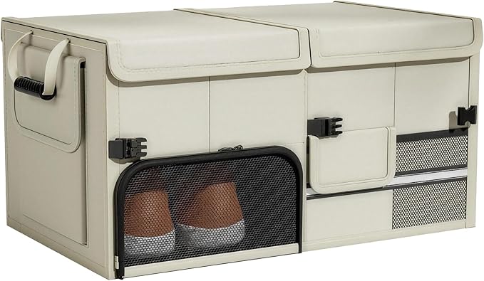 Foldable Car Trunk Organizer with Multi-Compartment - Expandable 30-60L Storage Bin, Side Mesh Pockets, Waterproof 600D Oxford
