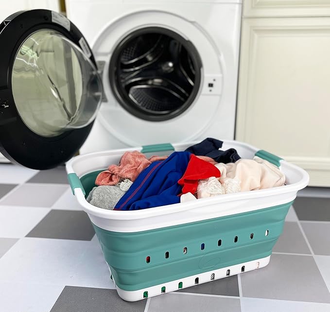 SAMMART 42L (11 gallon) Collapsible Plastic Laundry Basket - Foldable Pop Up Storage Container/Organizer - Space Saving Hampe