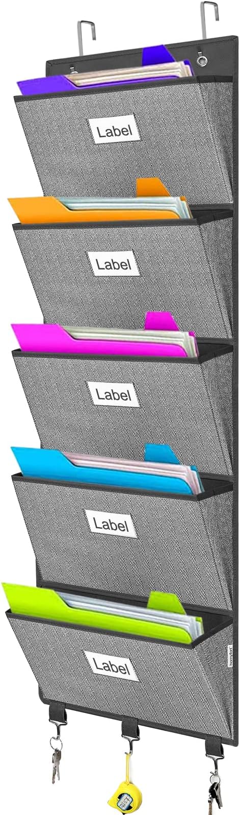 Over the Door File Organizer, Hanging File Folders, Wall Organizers and Storage for Mail, Magazine, Notebooks, Planners, Offi