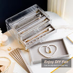 YUFONG Necklace Holder Organizer, Dustproof Necklace Box Velvet Necklace Organizer Box with Lid Clear Acrylic Dustproof Stack