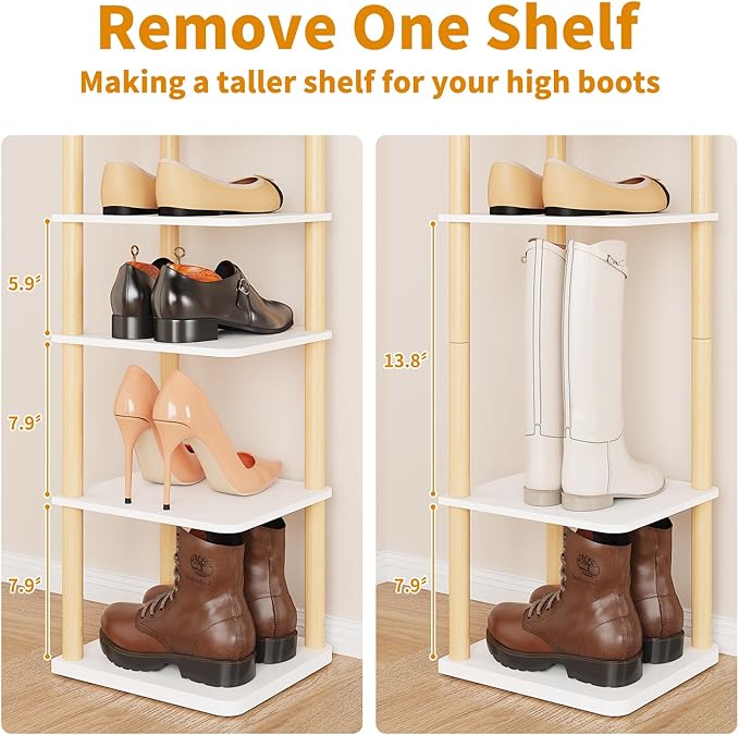 LUCKNOCK Vertical Shoe Rack, 8-Tier Tall Narrow Shoe Organizer for Entryway, Closet, Dorm & Small Spaces, Freestanding Wooden