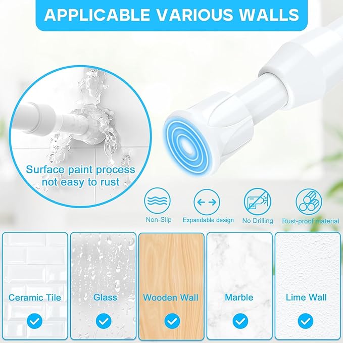 2PCS Small Tension Curtain Rod 16 to 28 Inch,White Short Curtain Rods No Drilling,Loaded Expandable Spring Curtain Rods for K