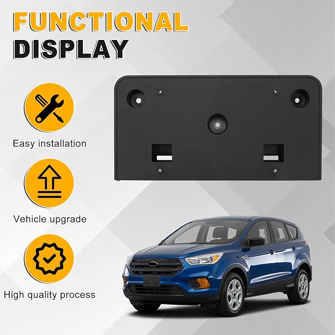 Front Bumper License Plate Frame Bracket Compatible with Ford Escape 2017 2018 2019, Black License Frame Holder Mounting Kit,