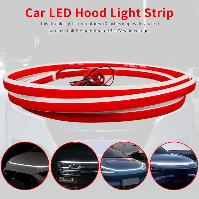 JMTBNO 71" Car Hood Light Exterior LED Strip Lights White DRL Compatible with GMC Sierra 1500 2500 Chevy Silverado 1500 2500 Dodge Ram 1500 2500