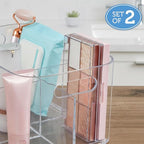 STORi Bliss 5-Compartment Plastic Cosmetics Storage Organizer, Set of 2 | Clear | Rectangular Divided Makeup Bin & Vanity Cad