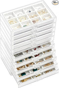 ProCase Earring Holder Organizer Jewelry Box with 10 Drawers, Acrylic Clear Earring Case with Adjustable Velvet Trays for Wom