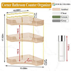 SUNZOS Corner Bathroom Counter Organizer, 3-Tier Countertop Perfume Tray Organizer with Makeup Brush Holder, Vanity Makeup Co