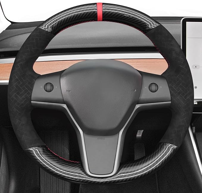 MEWANT Hand Stitched Steering Wheel Cover for Tesla Model 3 2017-2023 / Model Y 2020-2023 for Tesla Model 3/Y Accessories