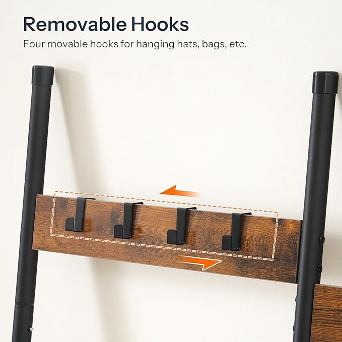 HOOBRO Blanket Ladder, 33.9" L Wall-Leaning Towel Rack, Double Row Blanket Rack for Large Capacity, Metal Frame, Anti-Tip Des