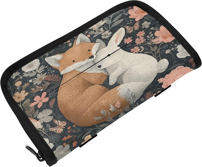 Car Tissue Holder Car Visor Organizer Tissue Box Holder for Car Sun Visor Organizer with Car Vehicle Accessories Essentials Interior for Women Men Forest Fox Bunny Flowers Green