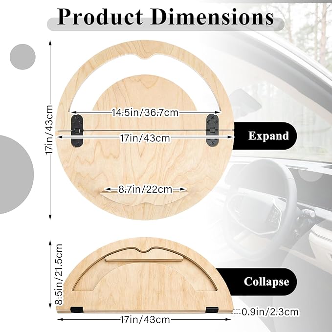 Outus 2 in 1 Car Steering Wheel Tray Steering Wheel Desk for Laptop Wooden Car Table Foldable for Eating Food Writing Work Multipurpose Travel Cars Accessories