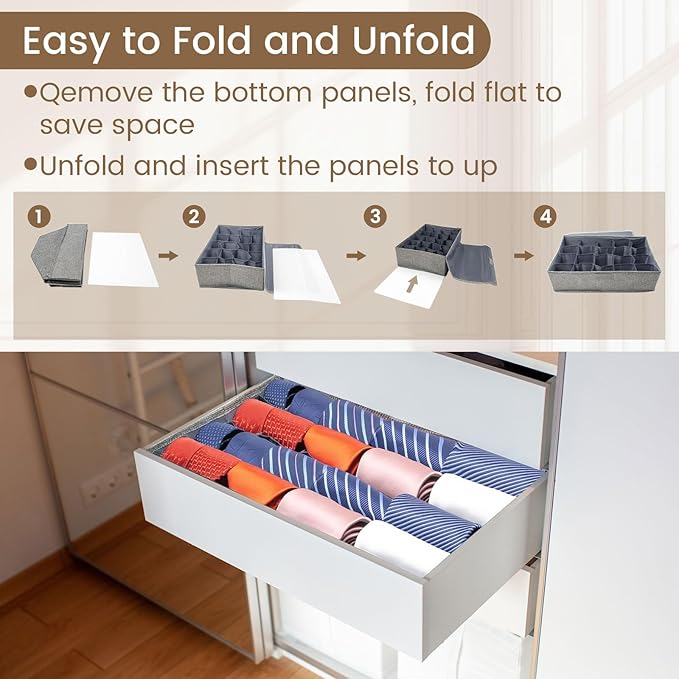 2 Pack Large Grid Sock Organizer Divider, 20 Cell with Lid, Fabric Foldable, Tie Organizer for Men for Storing Socks, Tie, Ha