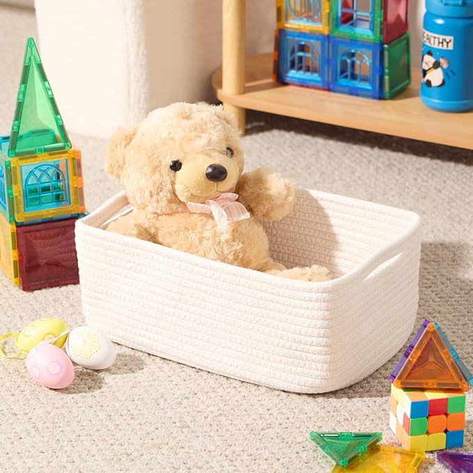 MiniArk Small Storage Baskets for Organizing | Closet Organizer Bins | Shelf Toy Basket | Woven Rope Baskets | Cube Decorativ
