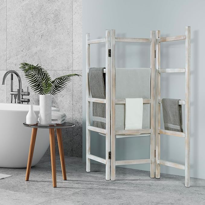 Blanket Ladder,59" H Wood Blanket Ladder for Living Room, Decorative Quilt dispaly Rack, Free Standing and Folding Towel Rack