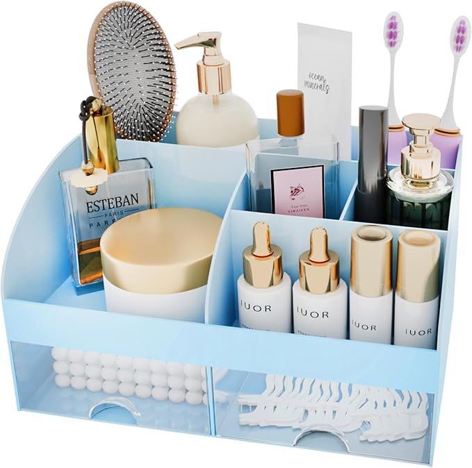 Makeup Organizer with Drawers, Cosmetic Storage for Dresser Vanity and Bathroom Countertop, Beauty Holder for Lipstick Brush,
