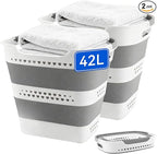 2 Pcs 42L Medium Collapsible Plastic Laundry Basket with Handles, Foldable Laundry Basket Hamper, Pop Up Storage Container Or