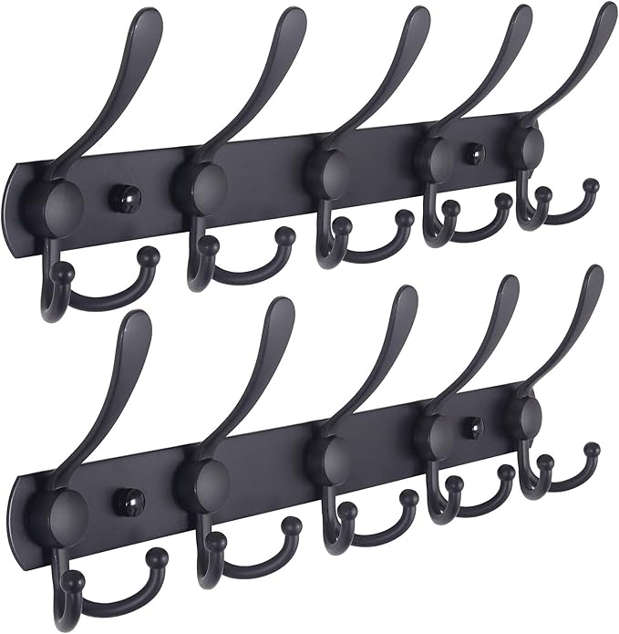 Dseap Coat Rack Wall Mounted - 5 Tri Hooks, Heavy Duty, Stainless Steel, Metal Coat Hook Rail for Coat Hat Towel Purse Robes 