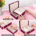 Voova Jewelry Box Organizer for Women Girls, 2 Layer Large Men Jewelry Storage Case, PU Leather Display Jewellery Holder with