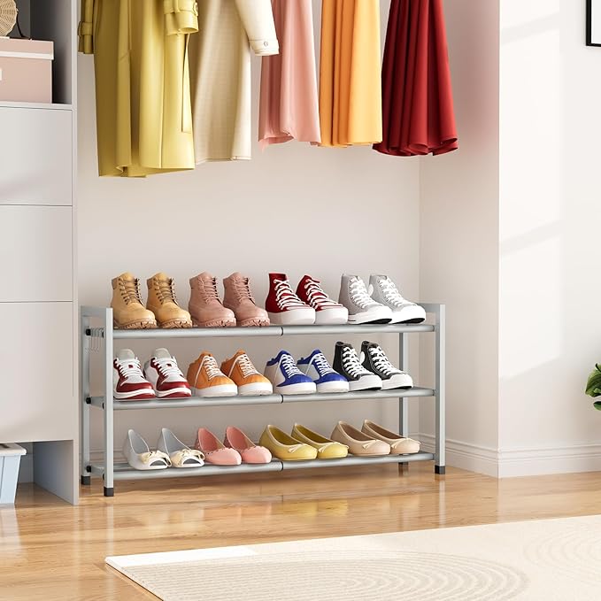 Expandable Shoe Rack for Closet Adjustable Metal Shoe Rack for Entryway 18.5"-33" Free Standing Shoe Organizer 12 Pairs with 