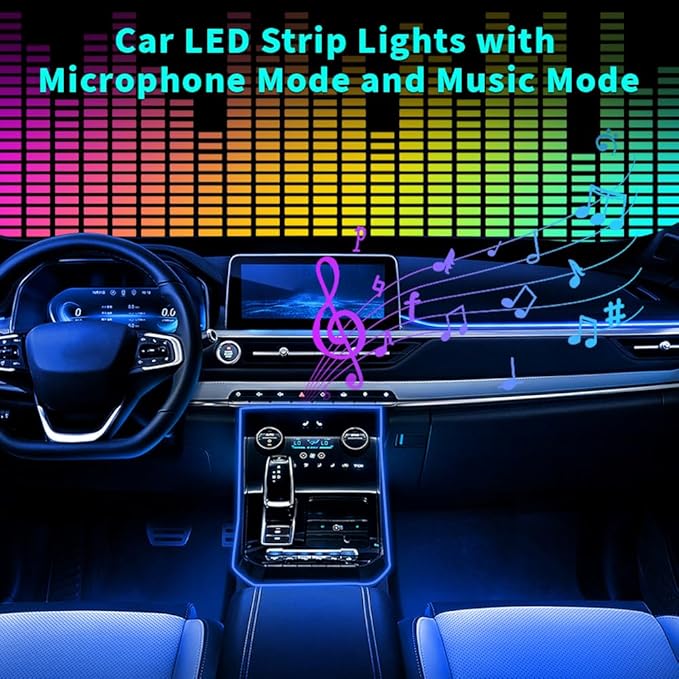 Interior Car LED Strip Lights, with APP Control, 5-in-1 RGB Ambient Lighting Kit, 236in Fiber Optic Glow, 16 Million Colors, Music Sync, Night Driving, Party Ambiance & Gift for Car Lovers