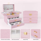 Dajasan Jewelry Organizer Box, Large Jewelry Boxes for Girls, Space-Saving 4 Layers Jewelry Storage Case with Drawer, Gift fo
