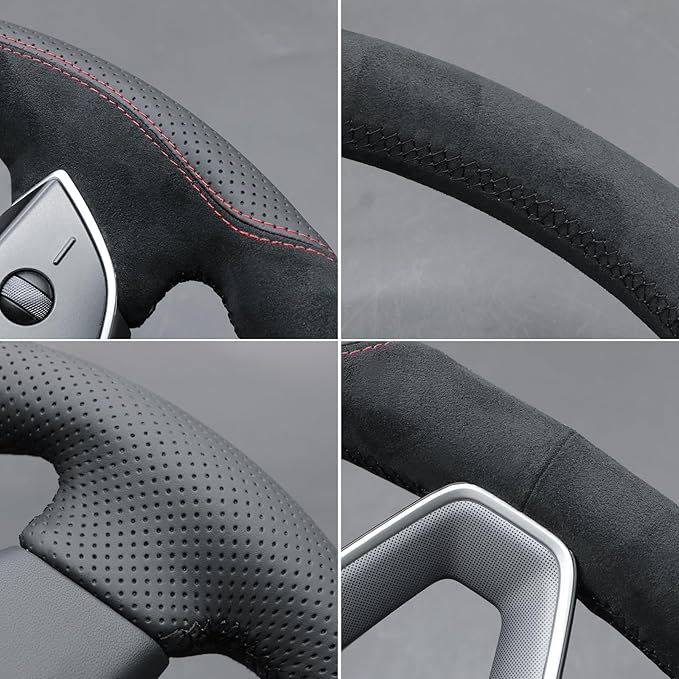 MEWANT DIY Stitching Steering Wheel Cover Wrap for Tesla Model 3 Highland 2023-2025/Model Y 2025 Highland for Tesla Model 3/Model Y Accessories(3D Style)