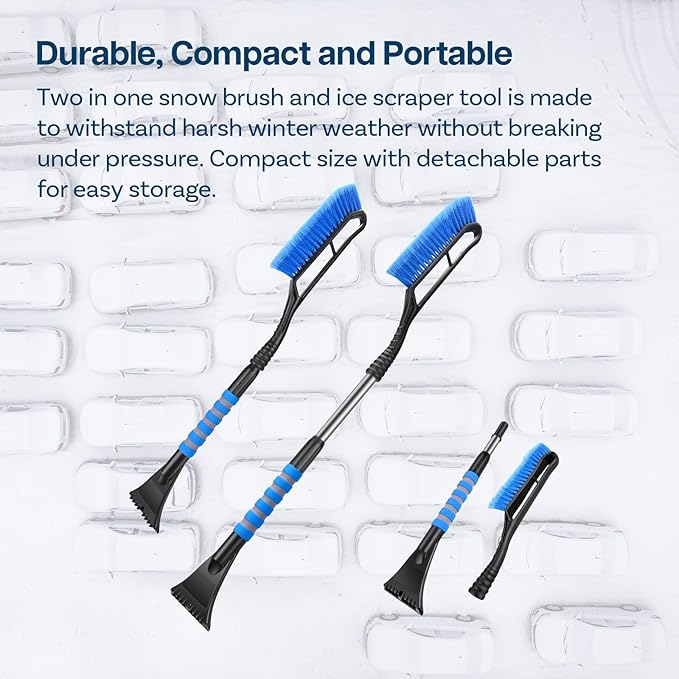 MMOBIEL Snow Brush and Ice Scraper for Car Windshield Essential Automotive Exterior Accessory, Winter Car Gadget – Detachable Universal Vehicle Snow Scraper – Durable Ergonomic Grip – Blue