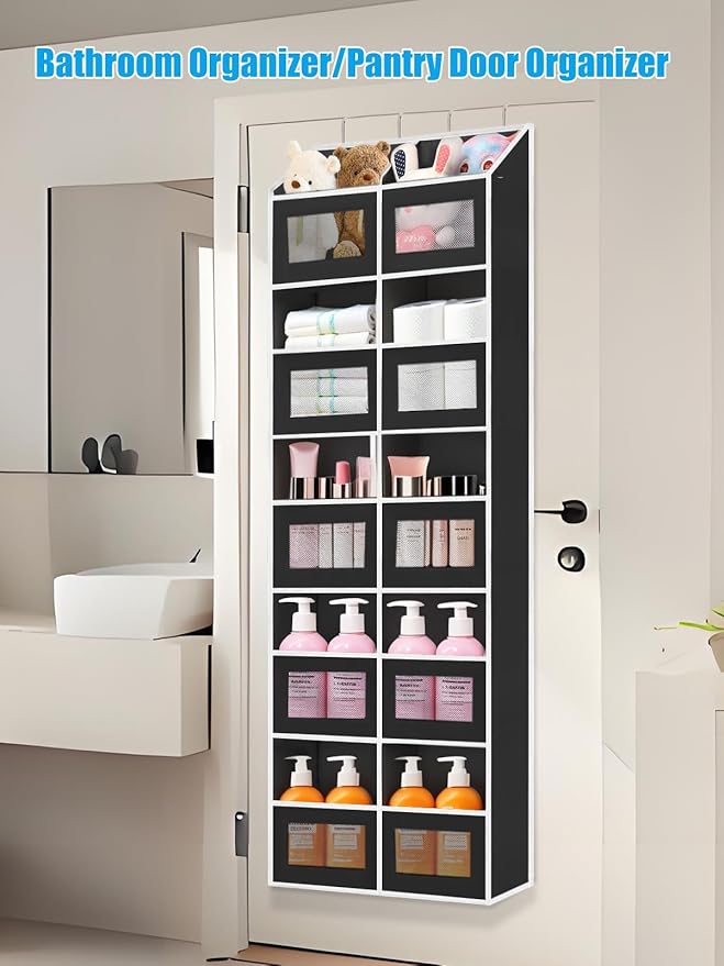 Over the Door Organizer Hanging- 10 Compartments, 80 lbs Load Behind Door Stuffed Animal Storage, Extra Large Toys Storage Or