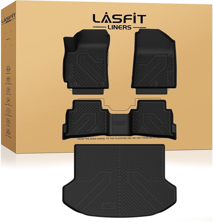 LASFIT Floor Mats & Cargo Mat for Kia Seltos 2026 2025 2024 (Not Fit SX), All Weather TPE Custom Fit Floor Liners 1st&2nd Row Full Set Car Mats Accessoires for Kia Seltos 2024-2026, Black