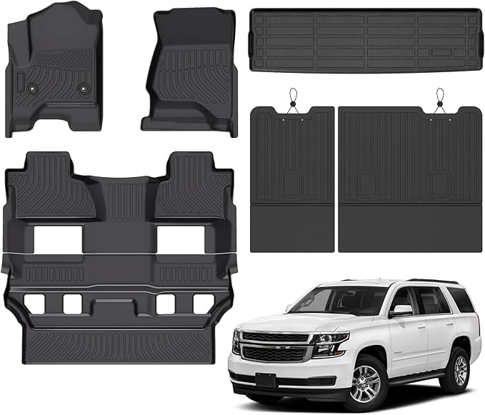 Floor Mats for Chevrolet Chevy Tahoe 2015-2020 and for GMC Yukon 2015-2020 (Bucket Seat), TPE Waterproof Non-Slip All Weather Protection Custom (Floor Mats & Cargo Liner & Seatback Cargo Mat)