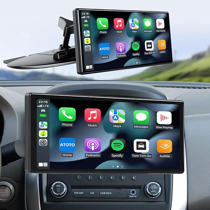 Jansite CD Slot Mount for Carplay Screen 360° Rotation Tool-Free Installation, 4-Button Lock Sturdy CD Slot CarPlay Mount Compatible with 7-10.26 Inch Apple Carplay & Android Auto Screen