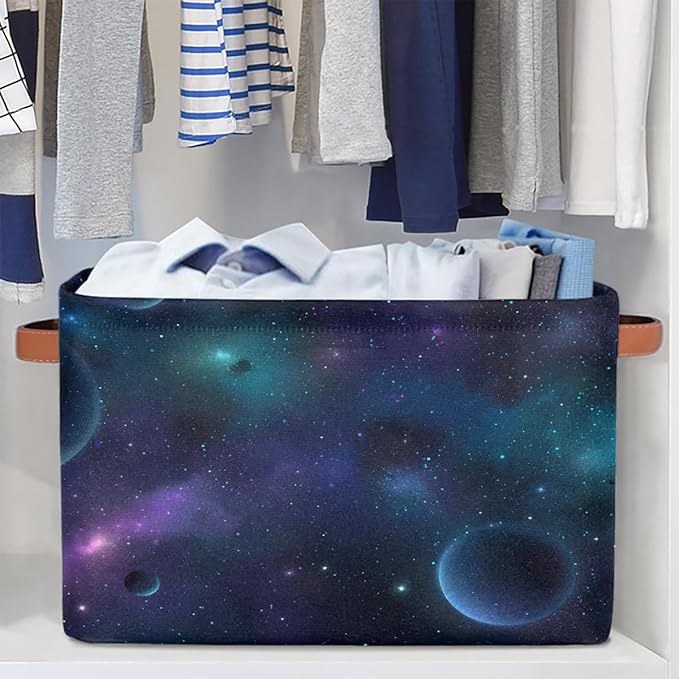 Nebula Galaxy Planet Storage Basket Collapsible Cloth Storage Cube Basket Bins Organizer with Handles Rectangular Large Toys 