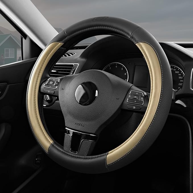 Skechers Steering Wheel Cover Memory Foam,Luxury Leather Steering Wheel Covers,Universal Anti-Slip Fit 14" 1/2-15" Car Wheel 