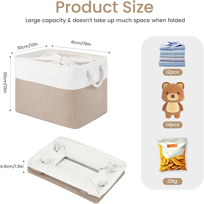 Large Storage Baskets- 16x12x12 inch Storage Bins for Shelves and Closet Organizing, Foldable Fabric Bin for Home Organizatio