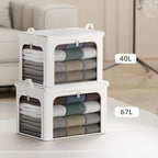 4 Pack Clothes Storage Bins with Metal Frame - 66L Stackable Storage Box with Lid，Foldable Storage Container Organizer for Cl