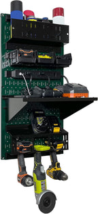 Wall Control Power Tool Storage Organizer Kit Cordless Drill Holder Charging Station Rack 16” x 32” Metal Pegboard Organizati