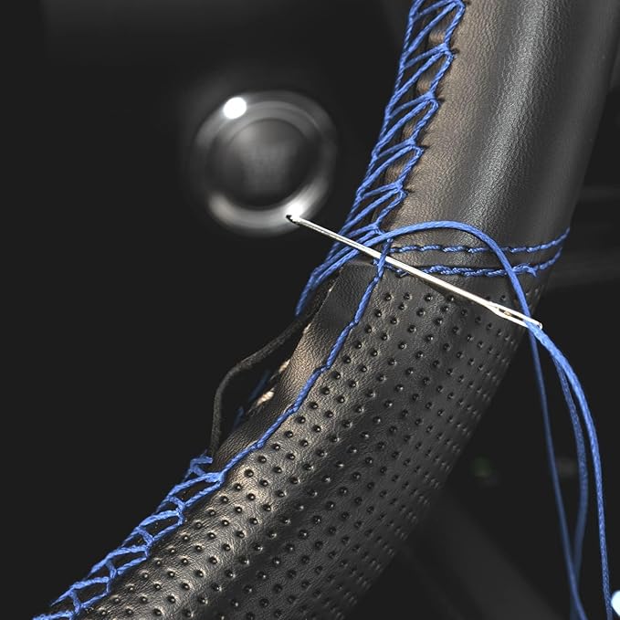 AUTOXBERT Sports Style Hand Sew Steering Wheel Cover Microfiber Leather Car Auto Steering Wheel Cover Stitch on Wrap for Cars