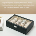 Bracelets Organizer Rods Bangles Display Holder, Clear See through Lid Leather Velvet Jewelry Storage Box Case for Women, 4 R