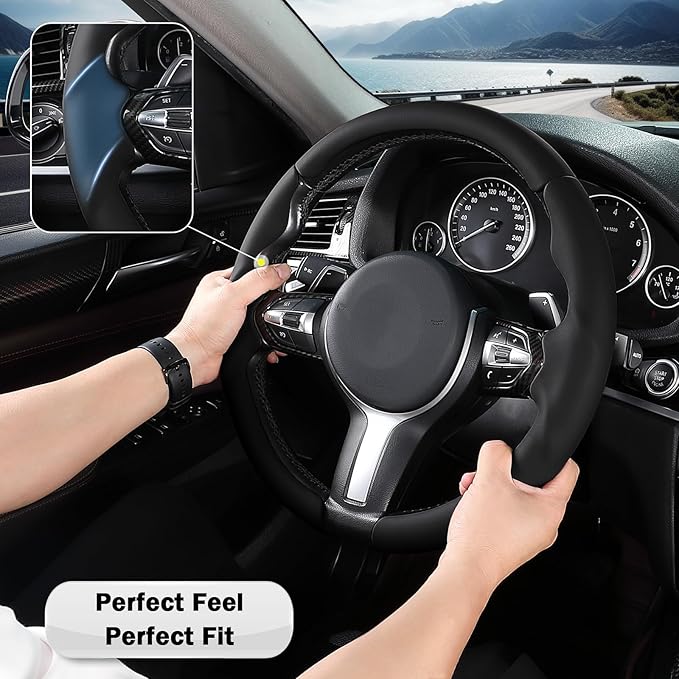 Steering Wheel Cover for BMW X3(2014-2017) X5(2014-2018) 3 Series(2012-2019) 5 Series(2014-2016) 328i 320i 330i 325i 528i 535i 530i 540i M3 2 4 6 Series X4 X6 M2 M4 M5 M6 (Black)