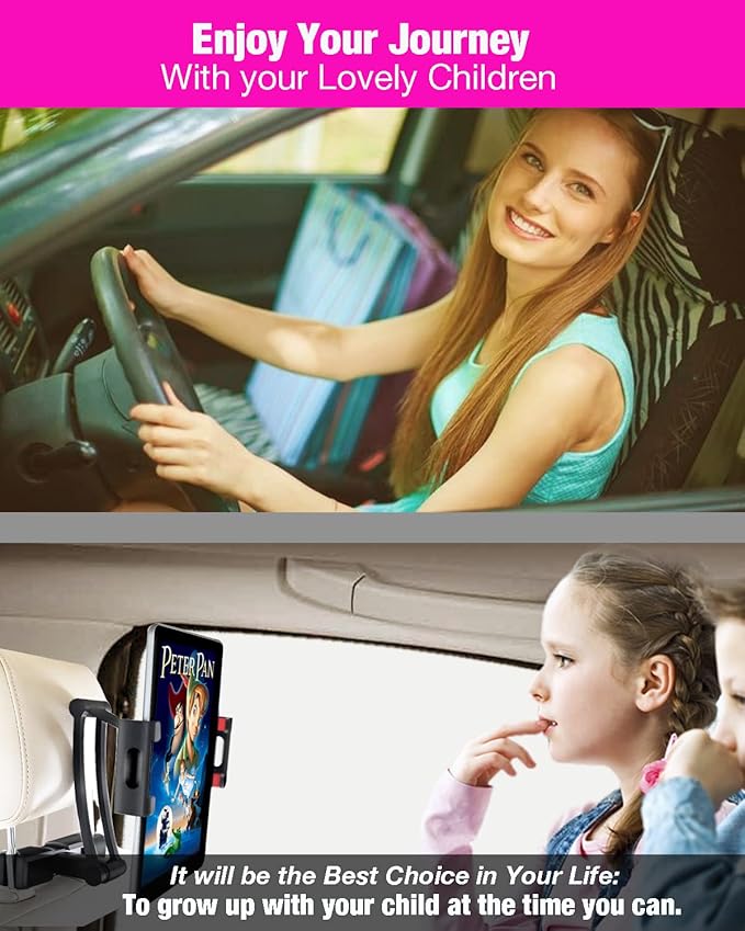 INNOMAX Adjustable Long Arm Tablet Mount, Backseat iPad Holder, 5"-12.5" Devices, Black