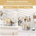 MOKANI 360 Rotating Makeup Organizer for Vanity, 2 Tier Adjustable Perfume Organizer for Dresser, Multi-Function Spinning Cos