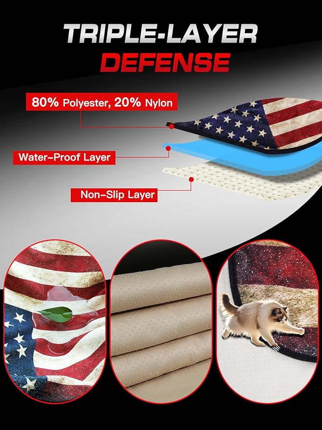 American Flag Car Seat Towel Protector (2-Pack), Waterproof Sweat-Proof Non-Slip Cover for SUV, Truck & Sedan, Patriotic Seat