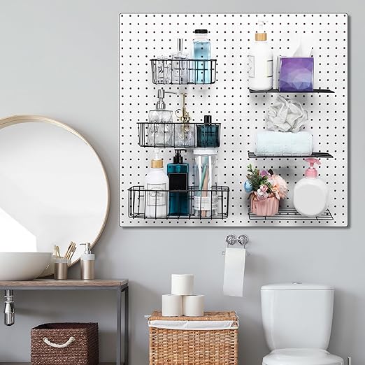 Tioncy 8 Pieces Pegboard Baskets and Shelves Pegboard Bins Wall Organizer Peg Board Racks Wire for Organizing Various Tools A